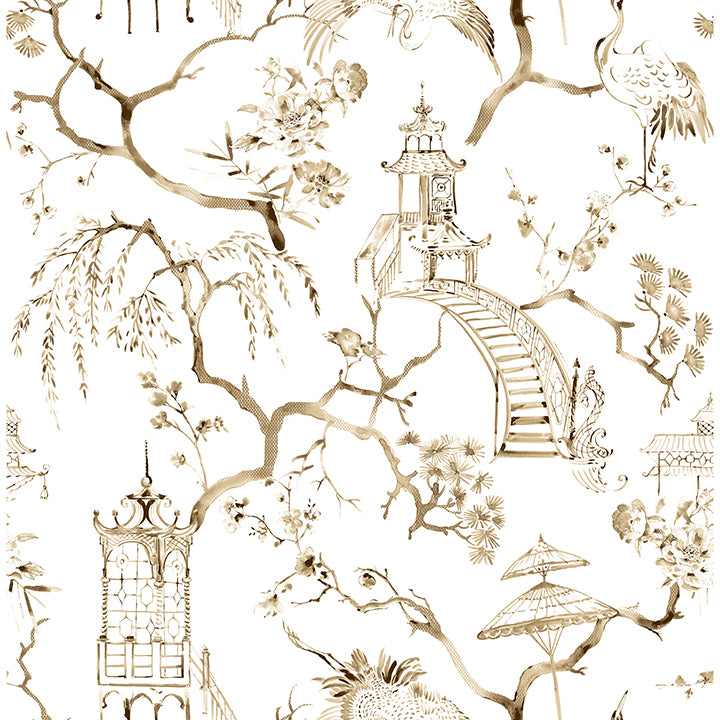 Serena Coffee Chinoiserie Wallpaper