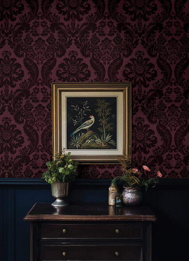 Haberdashery Flock Damask Merlot